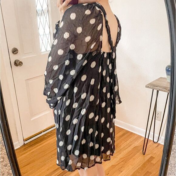 Anthropologie Maeve Long Sleeve Sheer Mini Dress Polka Dot - Picture 3 of 9